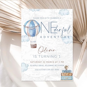 Invitation premier anniversaire What a Onederful Birthday Invitation imprimable 1er anniversaire Aventure Thème Onederful Hot Air Balloon anniversaire 0017