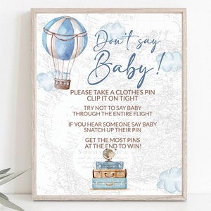 Don&#39;t say Baby Game Hot Air Balloon Baby Shower Boy Baby Shower Games and Activities Adventure Awaits Baby Shower Travel themed 0017