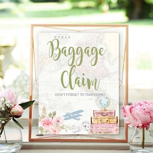 Bagagelabel Tafelborden Reisthema Bruidsdouche Blush Pink Adventure wacht op babyshowerthema Vliegtuig Babyshower Afdrukbaar 0062