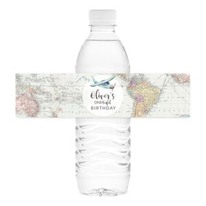 Printable water bottle labels Travel theme 1st birthday, First birthday Adventure personalized bottle labels Airplane Boy birthday GR1, 0011