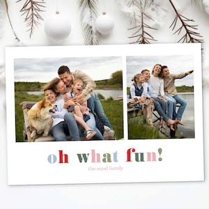 Modelo de cartão de Natal minimalista editável Oh What Fun Cartão de Natal Foto Cartão de Natal Boho Cartão de Natal 2023 Cartão retrô