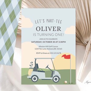 First Birthday Golf Birthday Party Invitation Let's Partee 1st Birthday Party Summer Litttle Golfer Birthday Party Printable Editable 0071