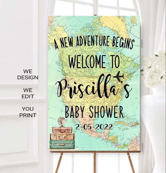 Welcome Sign Baby Shower Travel Theme Printable Sign Around the World Baby  Shower, Adventure Awaits Baby Shower Poster, Map Baby Sign BRT1 - Etsy  Canada