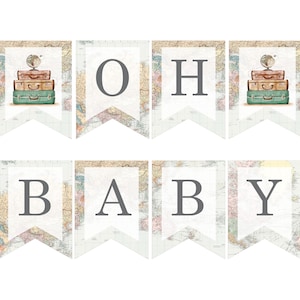 Oh Baby Printable Banner travel theme baby shower, Adventure Baby Shower, baby boy Airplane baby shower, Adventure Awaits Boy Shower 0011