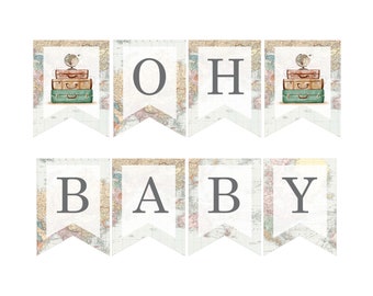 Oh Baby Printable Banner travel theme baby shower, Adventure Baby Shower, baby boy Airplane baby shower, Adventure Awaits Boy Shower 0011