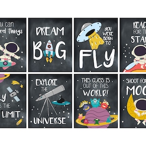 Space themed Classroom Positive affirmations Kids Room Printable Wall Art set of 8 Classroom Poster Space Kids room Decor Outer space theme