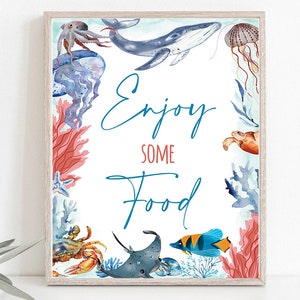 Under the Sea Birthday Party Food Sign 1st Birthday Party Printable Poster Aquarium Beach Shark Jellyfish Octopus Whale Ocean birthday 0046