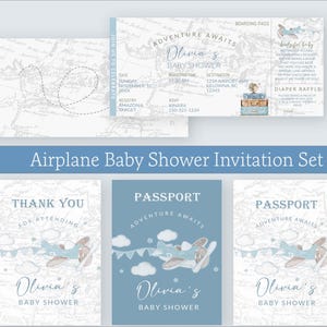 Bewerkbare instapkaart uitnodiging vliegtuig babyshower vintage bestemming reizen thema paspoort uitnodigen kleine reiziger landing binnenkort 0018