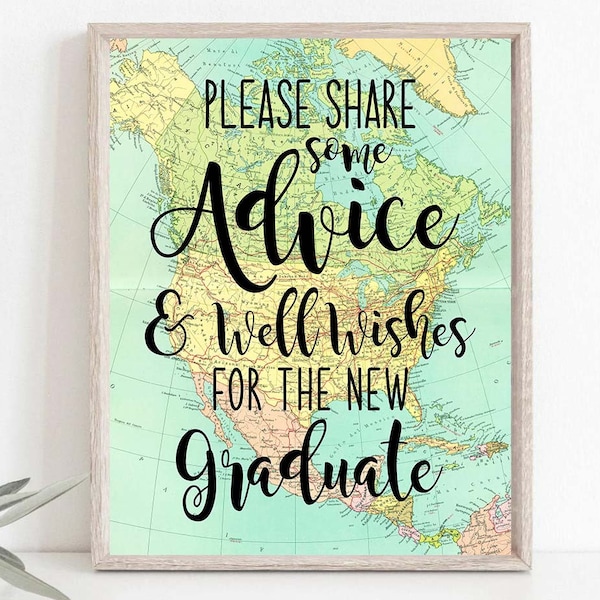 Graduation Advice and wishes Grad 2024 decor Graduation guest book Grad 2024 party printables Adventure Awaits Travel theme graduation BRT1