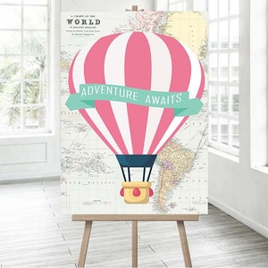 Abenteuer Reise Thema Willkommen druckbare Klassenzimmer Poster, Heißluftballon Karte Zeichen, Lehrer Klassenzimmer Dekor Grundschule,