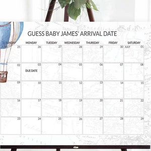 Tema de viagem Calendário de data de vencimento do bebê Jogo de chá de bebê Adivinhe o aniversário do bebê Editável Previsão da data de vencimento Jogo Data de chegada CORJL 0017