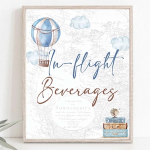 Hot Air Balloon Baby In Flight Beverages sign Boy Baby Shower Onederful world Birthday Adventure Awaits 1st Boy Birthday Travel themed  0017