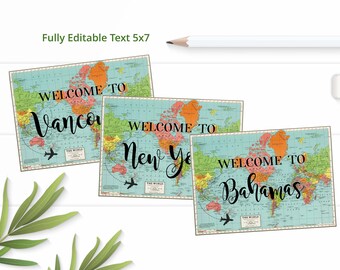 Editable Table numbers Travel theme table number adventure awaits wedding rehearsal destination bridal shower world themed party 0017