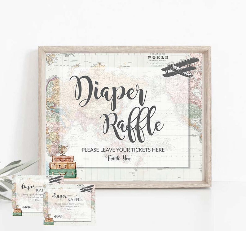 Diaper Raffle Sign Travel Theme Baby Shower Adventure Baby Shower ...