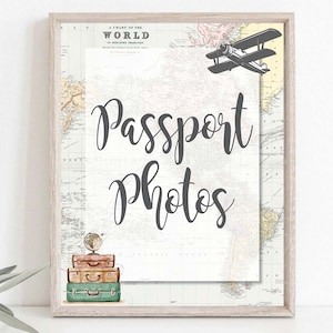 Passport Photos Sign, travel theme baby shower, Adventure Baby Shower, Traveling to Mrs bridal shower, Adventure Awaits Retirement, 0011