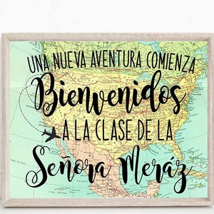 Spanish Teacher Classroom Door Sign, Bienvenidos Classroom Sign Custom Teacher Sign, Back to School Door Sign, Teacher Door Hanger, TEA01