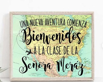 Spanish Teacher Classroom Door Sign, Bienvenidos Classroom Sign Custom Teacher Sign, Back to School Door Sign, Teacher Door Hanger, TEA01