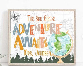 Welcome Classroom Door Sign, World map Adventure Themed Classroom, Door Hanger travel theme classroom sign, Elementary, Any Class, 0010a
