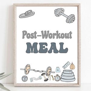 "Druckbares Mahlzeit Schild ""Starker Junge"" Party Schilder 1 Junge Geburtstag Fitness Instruktor Baby Shower Station Schilder Hanteln Gym Thema Party 0105."