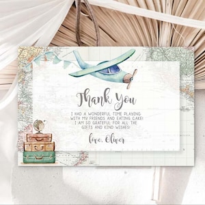 Cartes de remerciement modifiables Onederful Travel pour 1er anniversaire, premier anniversaire, anniversaire, anniversaire GR1