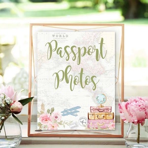 Thème de voyage Bridal Shower Passeport Photomaton signe Blush Pink Adventure attend Baby Shower avion sur le thème imprimable Téléchargement instantané 0062