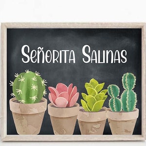 Printable Cactus Spanish Teacher Classroom Door Sign Classroom Decor Custom Teacher Sign Back to School Door Sign Teacher Door Hanger  TEA01