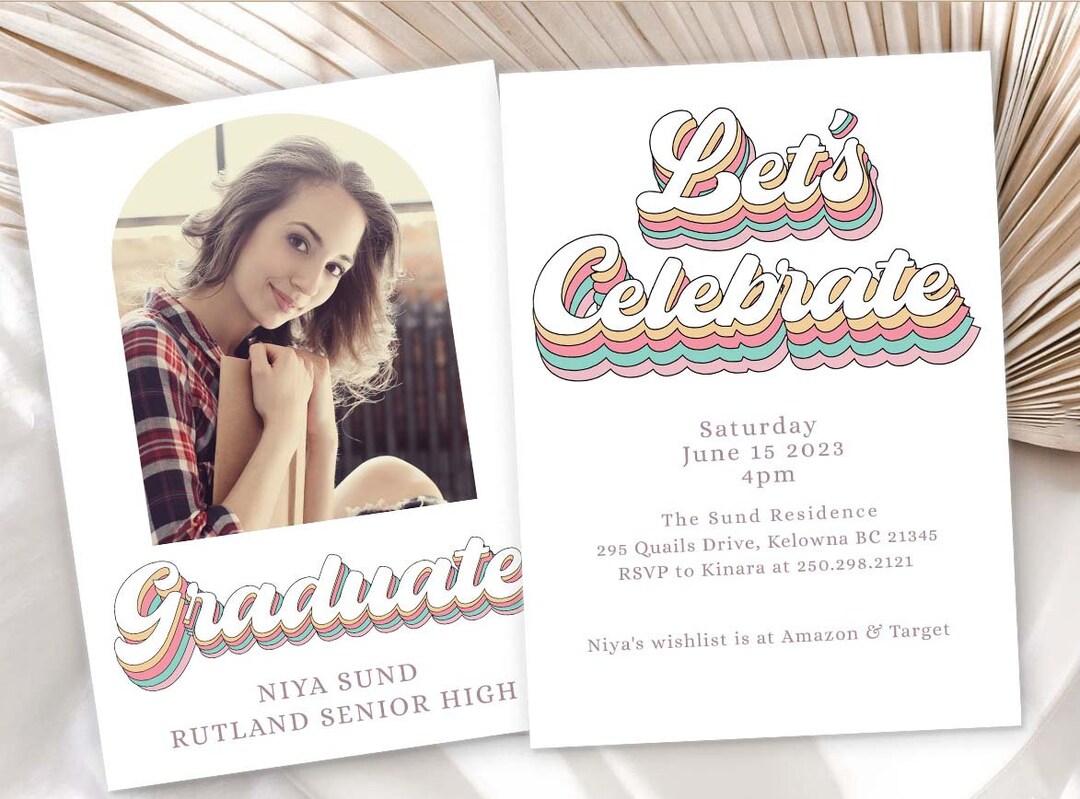 Retro Groovy Graduation Announcement Graduation Party Invitation ...