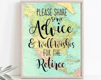 Retirement Advice Well Wishes Travel theme Printable sign Around the World Travel Adventure Theme Adventure Awaits Retirement Poster BRT1