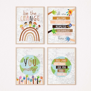 Inklusives Klassenzimmer 4er Set Digitaler Download Kinder Wandkunst Vielfalt Gleichheit Inklusion DEI Lehrer Kunst Klassenzimmer Dekor Schule Poster