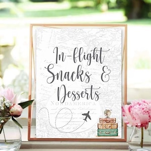 In Flight Snacks Desserts Bridal Shower Traveling from Miss to Mrs Adventure Awaits Bachelorette Vintage Map Travel Couple&#39;s Shower PLN1