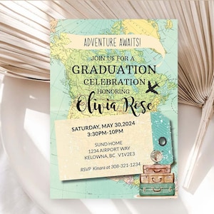 Graduation Invitation Grad 2024 theme Graduation Printable Invite Grad 2024 party printables Adventure Awaits Travel theme graduation BRT1