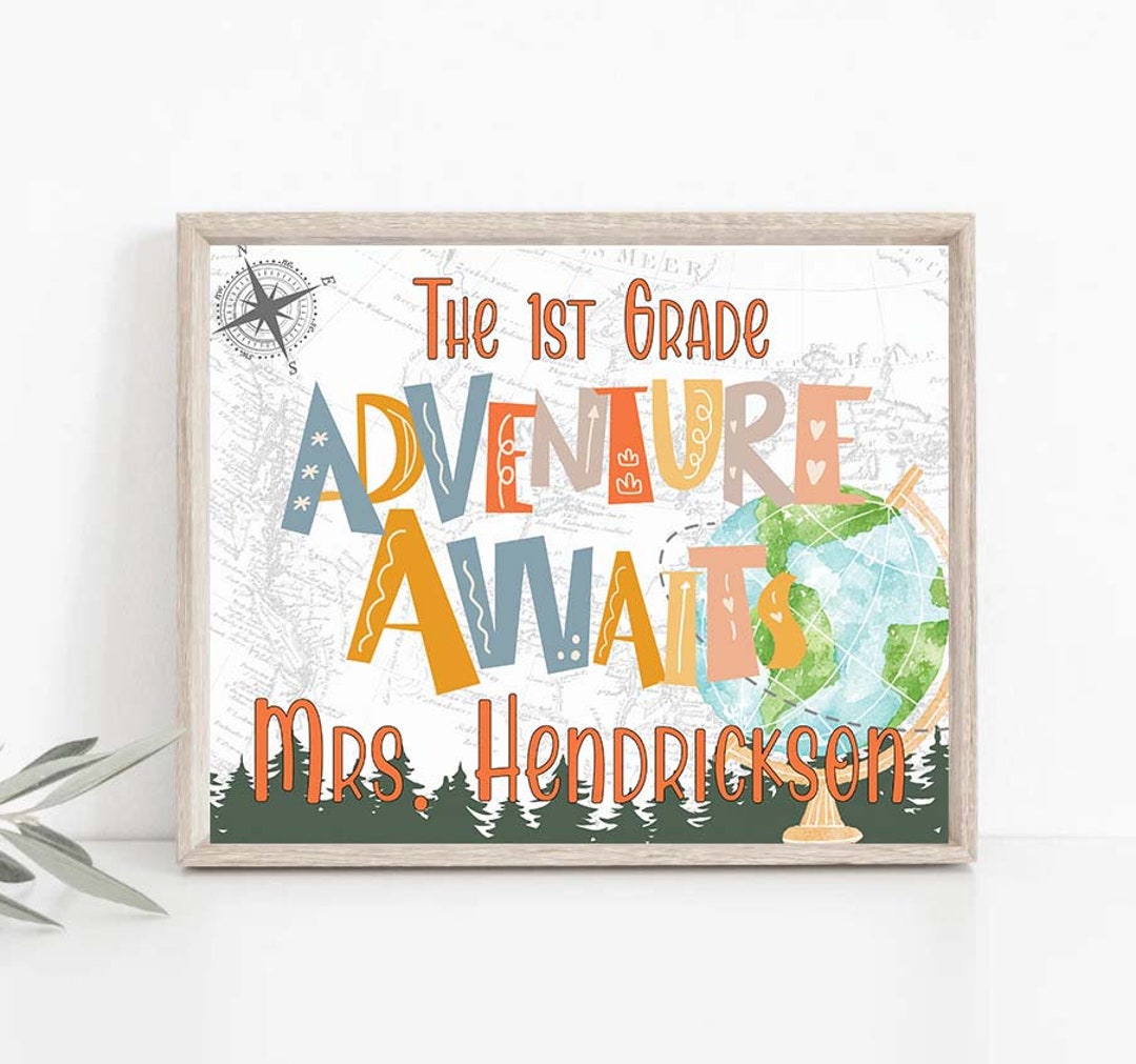 EDITABLE 1st Grade Personalized Classroom Door Sign Adventure Themed ...