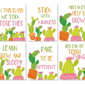 Süßer Kaktus für das Klassenzimmer Dekor Kaktus Zitate Poster, Set von 6 Kaktus Printables, lustige inspirierende Zitate für Klassenzimmer, Pflanzen und botanische