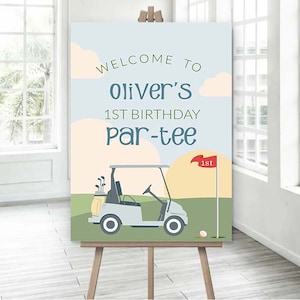 Golf Birthday Welcome Sign 1st Birthday Boy Hole in One Party First Birthday Par-Tee Golfing Golf Template PRINTABLE Editable Corjl 0071