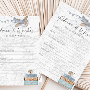 Afdrukbaar advies en wensen Notitiekaarten Vliegtuig Jongen Babyshower Avontuur wacht op babyshower Reisthema Up and Away 0018