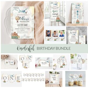Onederful Adventure wacht op eerste verjaardag bundel reizen thema verjaardag partij decor vliegtuig 1e verjaardag uitnodiging bundel omhoog en weg GR1