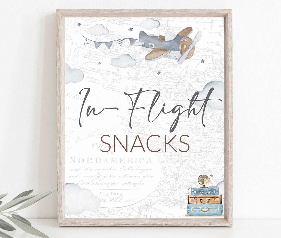 Oh boy Airplane Baby Shower In Flight Snacks sign Adventure Awaits Baby Shower Travel themed baby Sprinkle Tan neutral Printable 0018