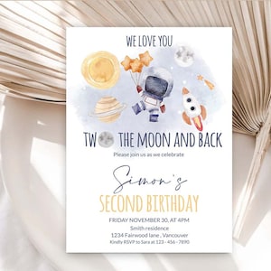 Editable Space Birthday Invitation Two the Moon and Back Around The Sun Galaxy 2nd Space Theme Birthday Invite Paperless or PRINTABLE 0040