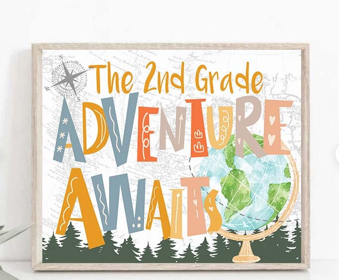 2nd grade Welcome to Classroom Door Sign World map Adventure Themed  Classroom Door Hanger, Map World Grade 2 two Classroom Door Sign 0010a