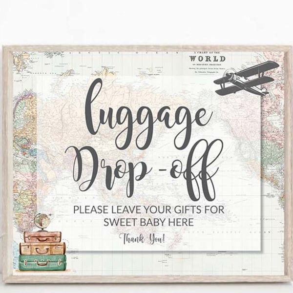 Luggage drop off Sign, travel theme baby shower, Adventure Baby Shower, Traveling to Mrs bridal shower, Adventure Awaits Retirement, 0011