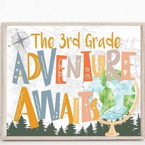 Placa de porta de sala de aula, bem-vindo à 3ª série, mapa mundial, cabide de porta de sala de aula com tema de aventura, mapa, mundo, placa de porta de sala de aula de 3ª série0010a