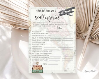 Scattergories Game Card Printable Bridal Shower Game and Activities Travel theme Bridal Adventure awaits Couples Wedding Shower 0011