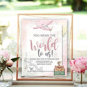 Onederful 1st Birthday girl First Birthday Party Sign Printable What a Onederful World Adventure Birthday Poster Instant download GR2