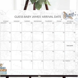 Jeu de devinettes pour baby shower, thème voyage, calendrier, date d'échéance, anniversaire de bébé, jeu de prédictions modifiable, date d'échéance, date d'arrivée CORJL 0018