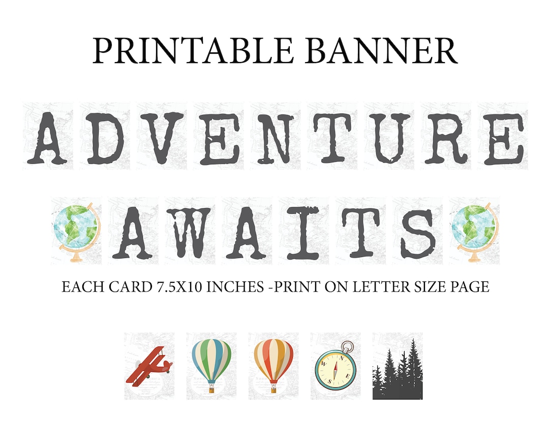 Adventure Awaits Banner, Travel Theme Baby Shower, Classroom Banner ...