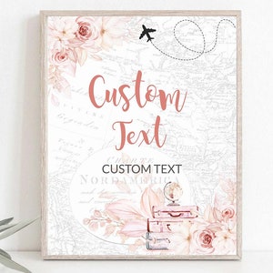 Editable Custom Text Adventure Awaits Bridal shower Travel theme bridal Shower Traveling Miss to Mrs Destination Wedding Shower Blush 0015