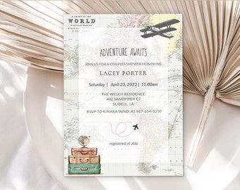 Adventure awaits baby shower invitation travel themed baby shower map invites couples baby shower, printable baby shower invitation 0011