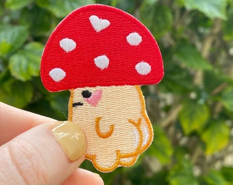 Cute Mushroom Booty Patch - Mushroom Patch - Embroidery Patch - Applique - Iron on patch - Sew on patch - Hiking patch - Mushroom - gifts