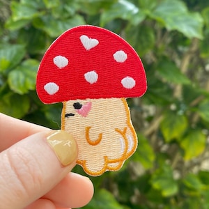 Cute Mushroom Booty Patch - Mushroom Patch - Embroidery Patch - Applique - Iron on patch - Sew on patch - Hiking patch - Mushroom - gifts