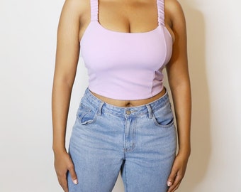 Women Shes A Keeper Sleeveless Ruched Cutest Lilac Ruched Strap Crop Top Size S